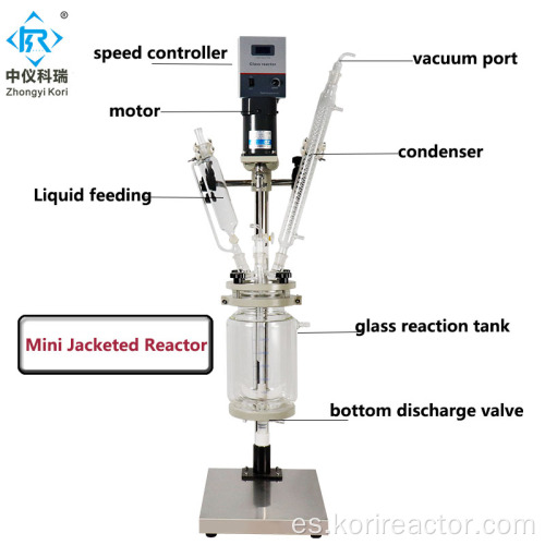 Reactor de vidrio con camisa de laboratorio químico 1L